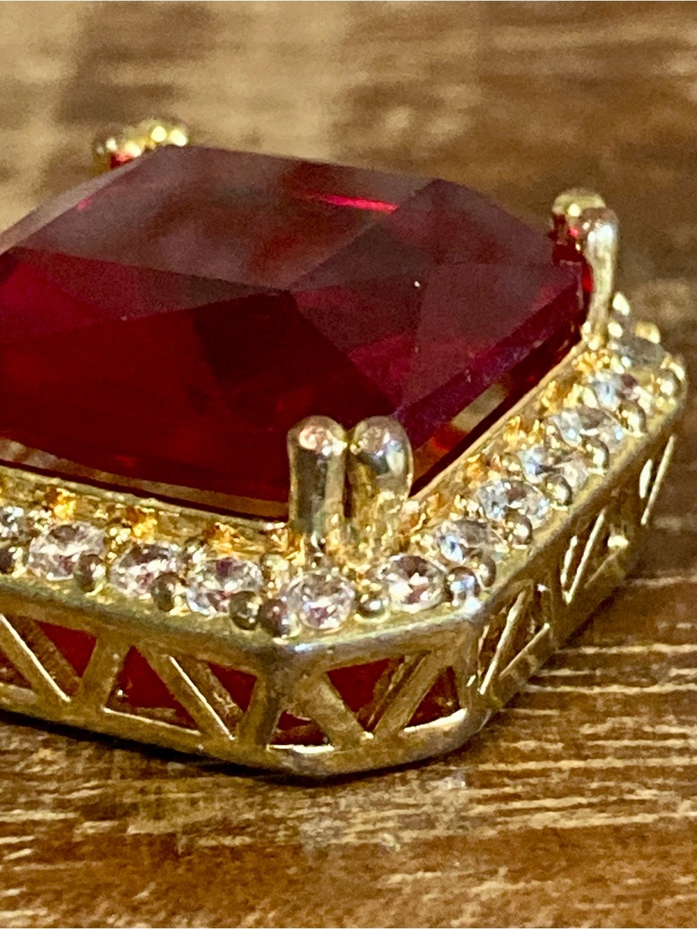 Men’s 18k Gold Plated Square Red Stone Halo Pendant Design by TSS - Picture 9 of 15
